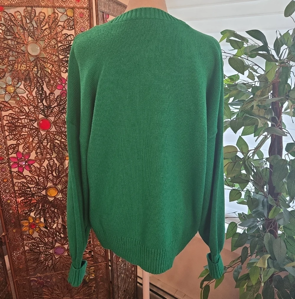 NWT Fishermans Chunky Knit New York Cotton Green Crewneck Sweater Womens Small